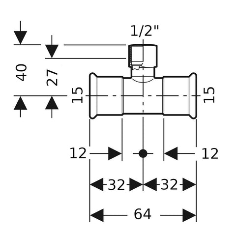 Geberit Mapress Therm Inox acél BM T-idom, d15, Rp 1/2 ", d15, ivóvízhez nem alkalmas 1.4301