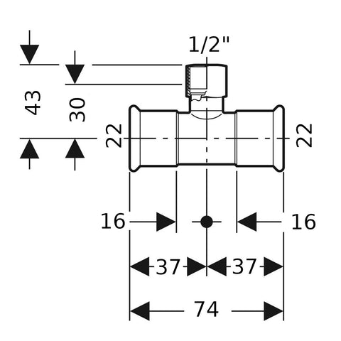 Geberit Mapress Therm Inox acél BM T-idom, d22, Rp 1/2 ", d22, ivóvízhez nem alkalmas 1.4301
