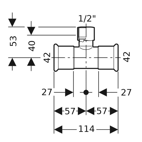 Geberit Mapress Therm Inox acél BM T-idom, d42, Rp 1/2 ", d42, ivóvízhez nem alkalmas 1.4301
