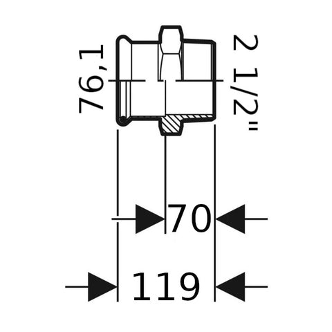 Geberit Mapress Therm Inox acél KM átmeneti idom, d76.1, R 2 1/2 ", ivóvízhez nem alkalmas 1.4301