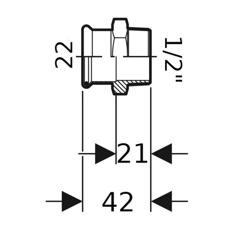Geberit Mapress Therm Inox acél KM átmeneti idom, d22, R 1/2 ", ivóvízhez nem alkalmas 1.4301