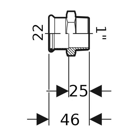 Geberit Mapress Therm Inox acél KM átmeneti idom, d22, R 1 ", ivóvízhez nem alkalmas 1.4301