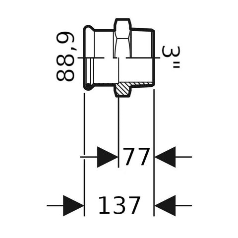 Geberit Mapress Therm Inox acél KM átmeneti idom, d88.9, R 3 ", ivóvízhez nem alkalmas 1.4301