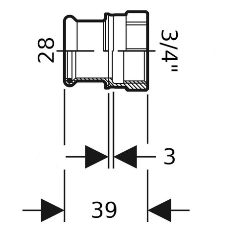 Geberit Mapress Therm Inox acél BM átmeneti idom, d28, Rp 3/4 ", ivóvízhez nem alkalmas 1.4301