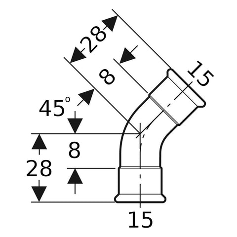 Geberit Mapress Therm Inox acél ív, 45°-os, BB, d15, ivóvízhez nem alkalmas 1.4301