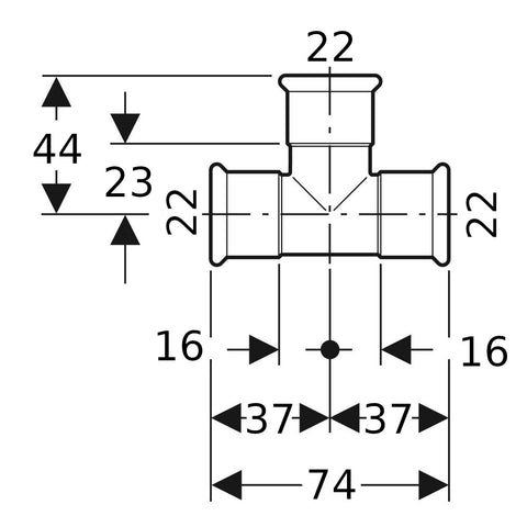 Geberit Mapress Therm Inox acél egál T-idom, d22, ivóvízhez nem alkalmas 1.4301