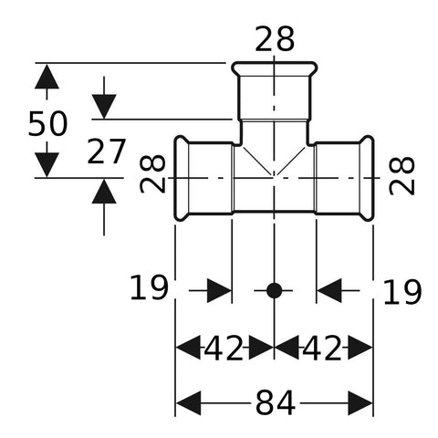 Geberit Mapress Therm Inox acél egál T-idom, d28, ivóvízhez nem alkalmas 1.4301