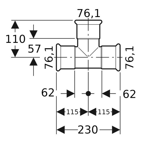 Geberit Mapress Therm Inox acél egál T-idom, d76.1, ivóvízhez nem alkalmas 1.4301