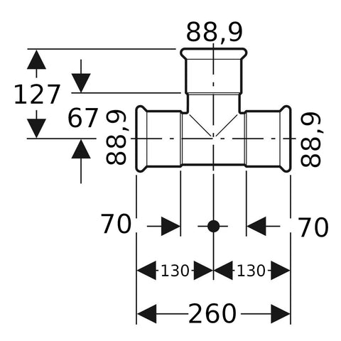 Geberit Mapress Therm Inox acél egál T-idom, d88.9, ivóvízhez nem alkalmas 1.4301