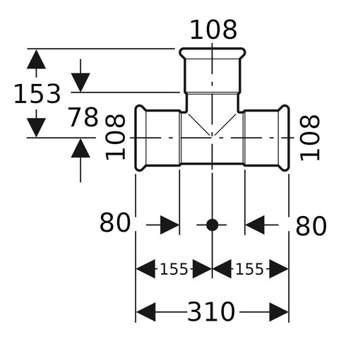 Geberit Mapress Therm Inox acél egál T-idom, d108, ivóvízhez nem alkalmas 1.4301