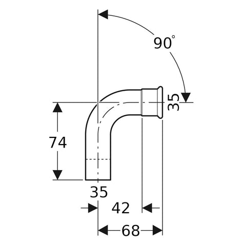 Geberit Mapress Therm Inox acél könyök, 90°-os, KB, d35, ivóvízhez nem alkalmas 1.4301