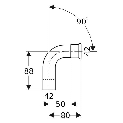 Geberit Mapress Therm Inox acél könyök, 90°-os, KB, d42, ivóvízhez nem alkalmas 1.4301