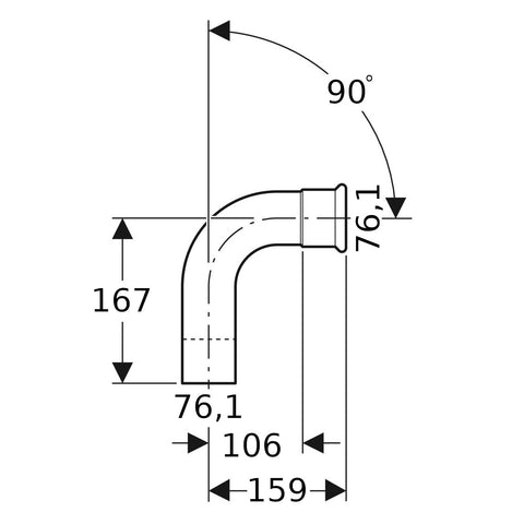 Geberit Mapress Therm Inox acél könyök, 90°-os, KB, d76.1, ivóvízhez nem alkalmas 1.4301