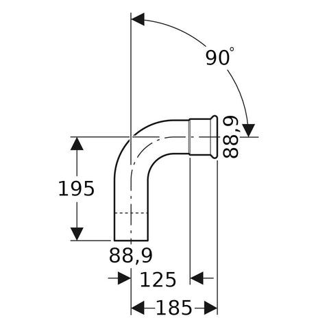 Geberit Mapress Therm Inox acél könyök, 90°-os, KB, d88.9, ivóvízhez nem alkalmas 1.4301