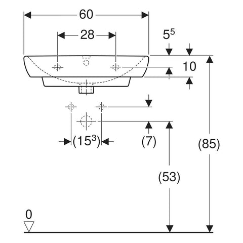 Geberit Selnova Square mosdó 60 cm csaplyuk középen, új termék