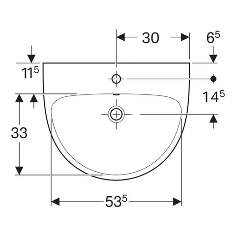 Geberit Selnova mosdó 60x18x48cm , csaplyuk középen 500.305.01.7, új termék