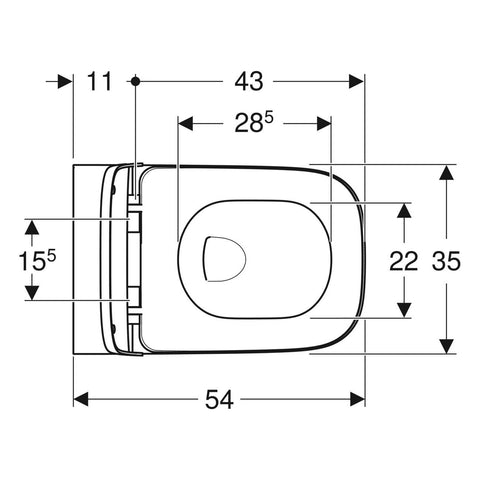 Geberit Smyle Square fali WC készlet, mélyöblítésű, zárt forma, Rimfree, 54cm, WC-tetővel, keskeny