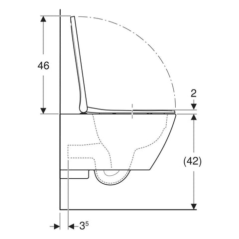 Geberit Smyle Square fali WC készlet, mélyöblítésű, zárt forma, Rimfree, 54cm, WC-tetővel, keskeny