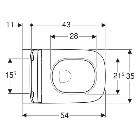 Geberit Smyle Square fali WC készlet, mélyöblítésű, zárt forma, Rimfree, 54cm, WC-tetővel, sandwich