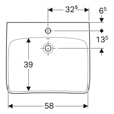 Geberit Selnova Comfort mosdó akadálymentes, 65 cm, csaplyuk középen, túlfolyóval