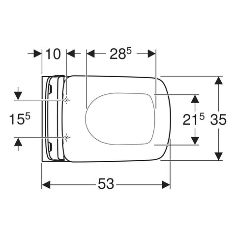 Geberit Selnova Square fali WC készlet, mélyöblítésű, zárt forma, Rimfree, WC-ülőkével, felső rögz.