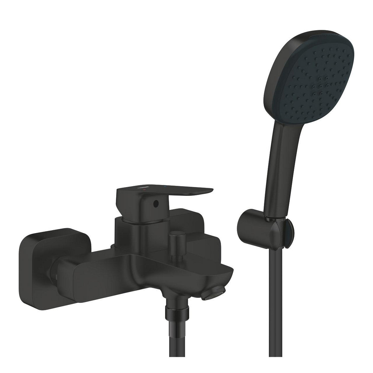 Grohe Cubeo zuhany csaptelep + Tempesta Cube 110 zuhanyszett fali zuhanytartóval, matt fekete