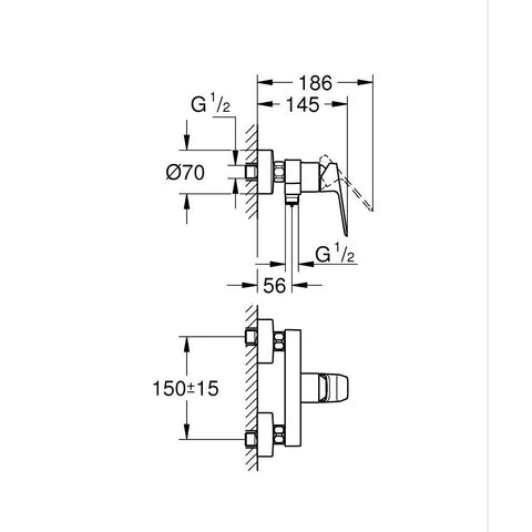 Grohe Cubeo zuhany csaptelep, zuhanyszett nélkül