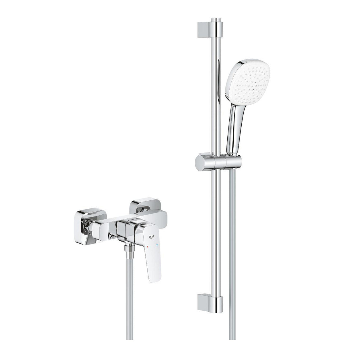 Grohe Cubeo zuhany csaptelep + Tempesta Cube 110 zuhanyszett fali zuhanyrúddal