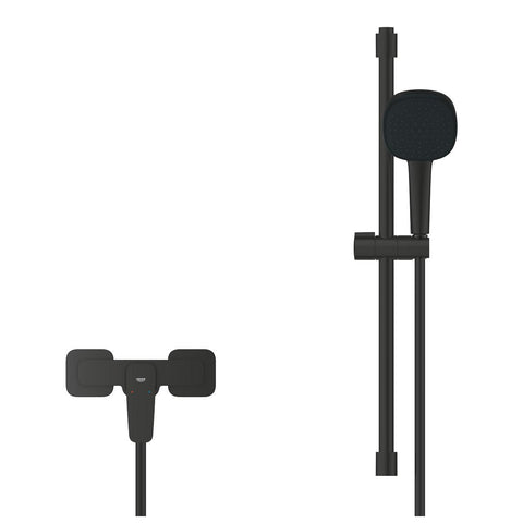 Grohe Cubeo zuhany csaptelep + Tempesta Cube 110 zuhanyszett fali zuhanyrúddal, matt fekete
