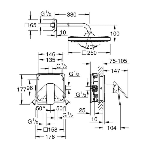 Grohe Cubeo zuhany csaptelep, színkészlet + Tempesta 250 fejzuhannyal