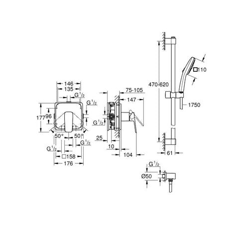 Grohe Cubeo zuhany csaptelep, színkészlet + Tempesta Cube 110 zuhanyszett