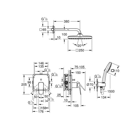 Grohe Cubeo zuhany csaptelep, színkészlet + Tempesta Cube kézi és fejzuhany