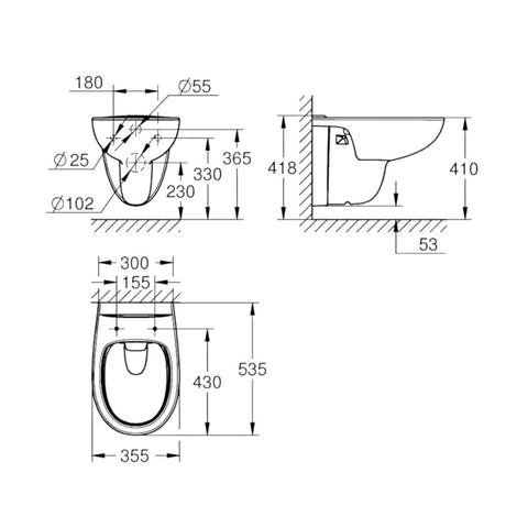 Grohe Bau Ceramic WC csésze, fali, perem nélküli