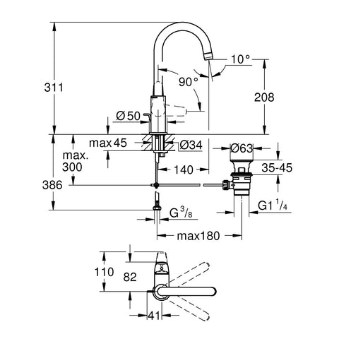 Grohe Euroeco egykaros mosdócsaptelep L-es méret