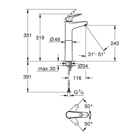 Grohe Euroeco egykaros mosdócsaptelep XL-es méret