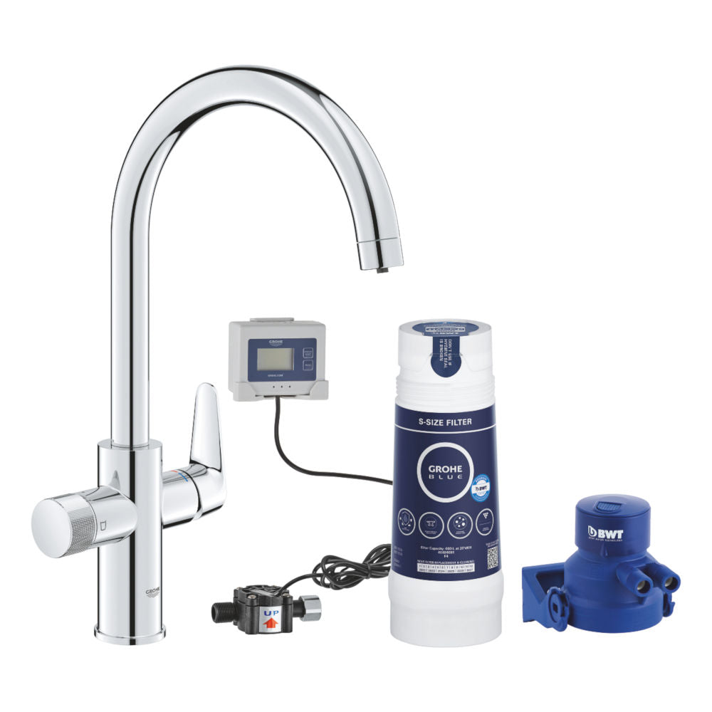 Grohe Blue Pure BauCurve C-kifolyós kezdőkészlet S-es méretű filterrel, króm