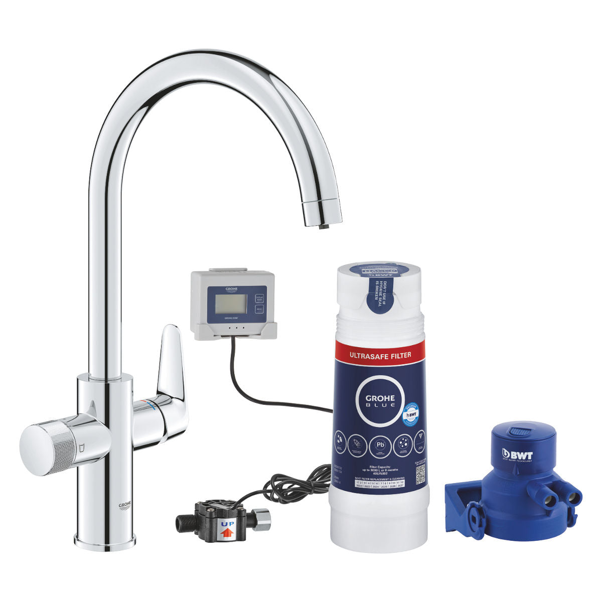 Grohe Blue Pure BauCurve C-kifolyós kezdőkészlet Ultrasafe szűrővel, króm