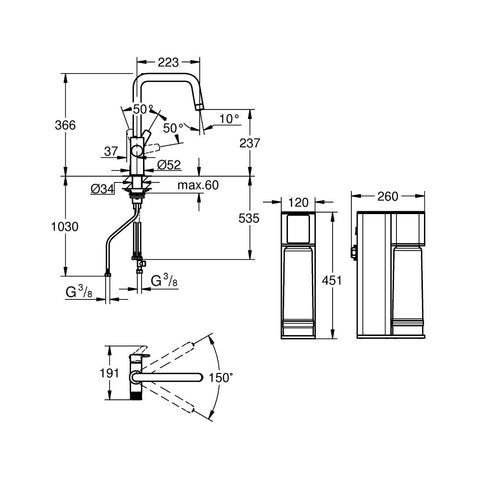 Grohe Blue Pure Eurosmart U-kifolyós kezdőkészlet fordított ozmózis szűrővel