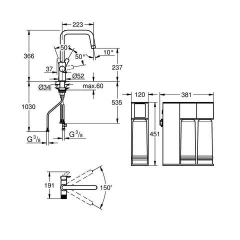 Grohe Blue Pure Eurosmart U-kifolyós kezdőkészlet fordított ozmózisos mineralizációs szűrővel