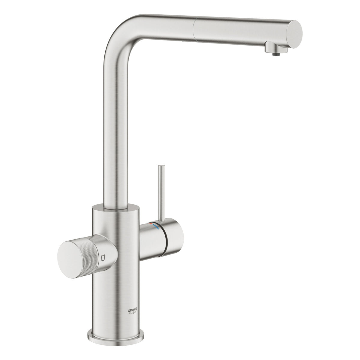 Grohe Blue Pure Minta L-kifolyós vízszűrős csaptelep kihúzható fejjel, szín: SuperSteel