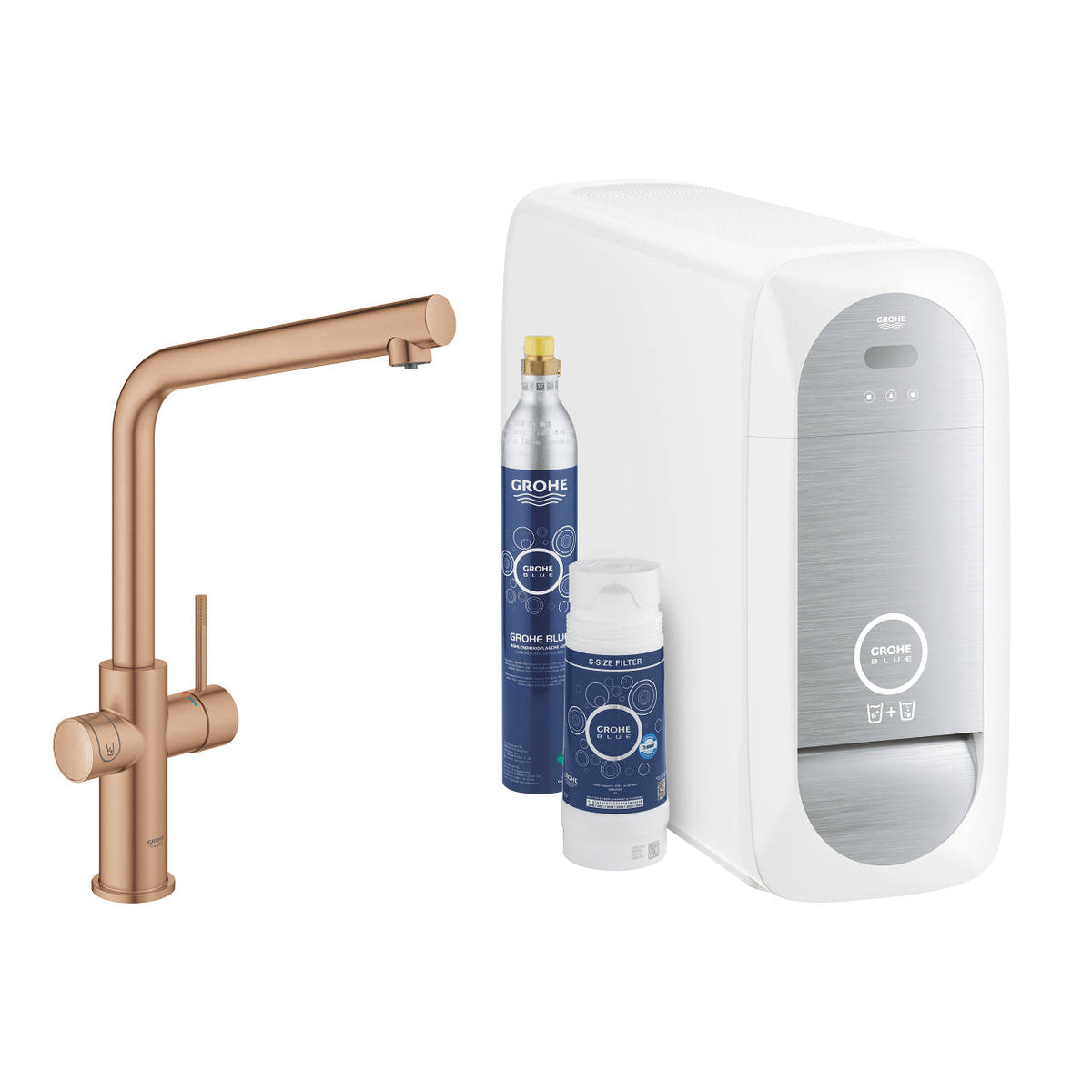 Grohe Blue Home L-kifolyós kezdőkészlet S-es méretű filterrel, Brushed Warm Sunset