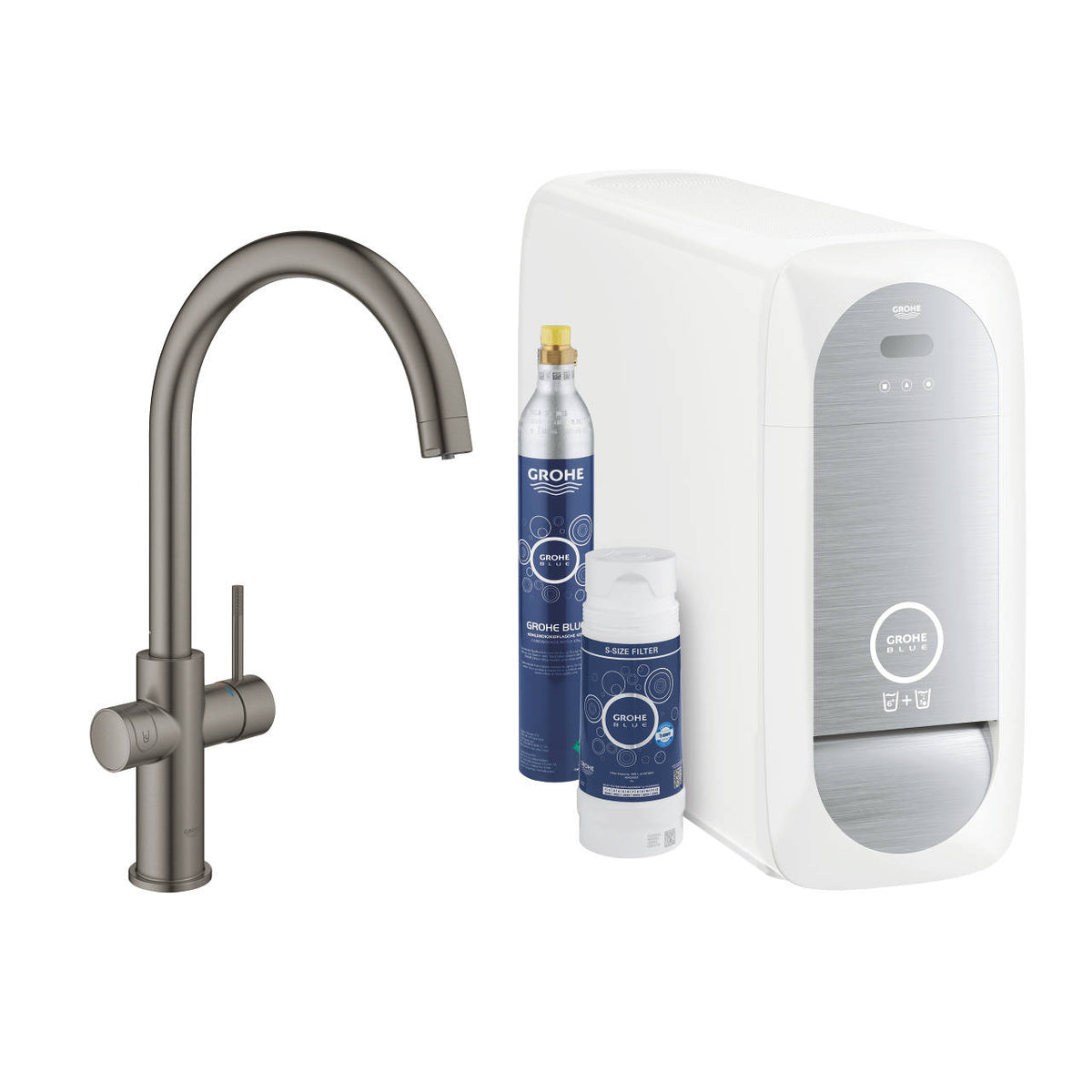 Grohe Blue Home C-kifolyós kezdőkészlet S-es méretű filterrel, Brushed Hard Graphite