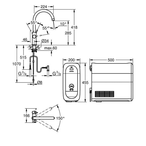 Grohe Blue Home C-kifolyós kezdőkészlet S-es méretű filterrel, Brushed Hard Graphite
