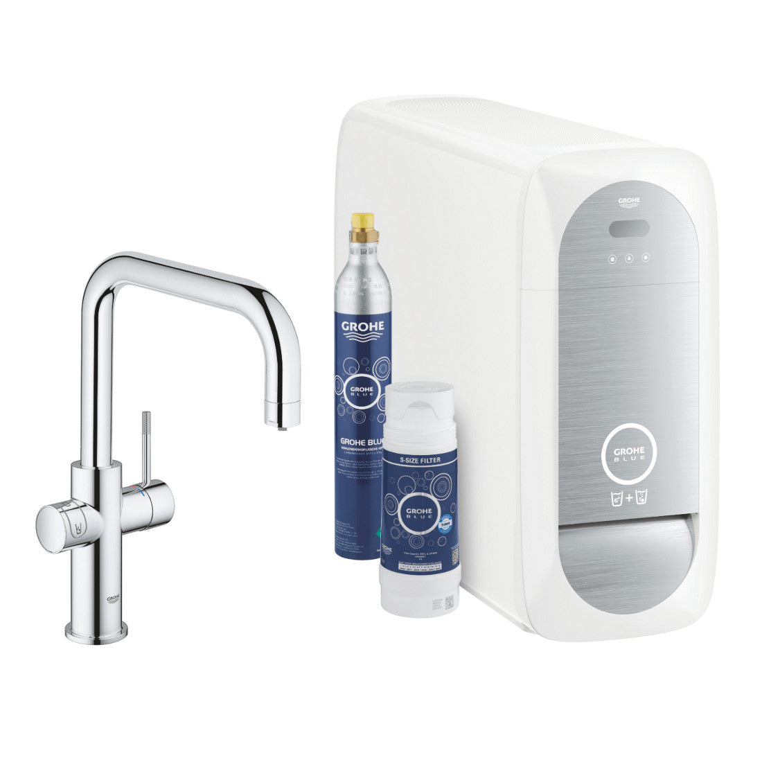 Grohe Blue Home U-kifolyós kezdőkészlet S-es méretű filterrel, króm