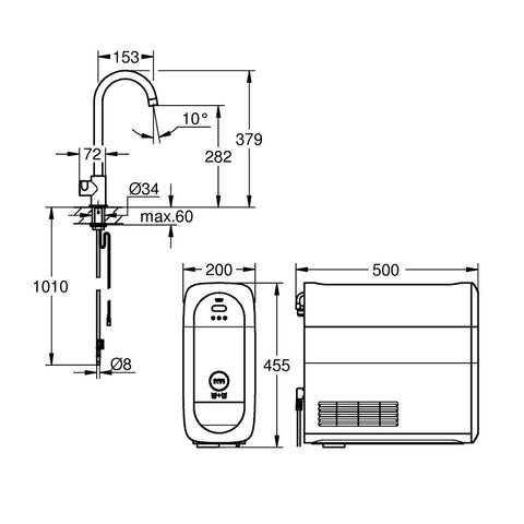 Grohe Blue Home Mono C-kifolyós kezdőkészlet, Brushed Hard Graphite