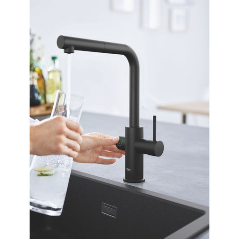 Grohe Blue Home L-kifolyós kezdőkészlet S-es méretű filterrel, kihúzható fejjel, bársony fekete