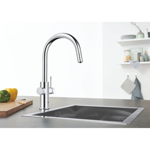 Grohe Blue Home C-kifolyós kezdőkészlet S-es méretű filterrel, kihúzható fejjel, króm