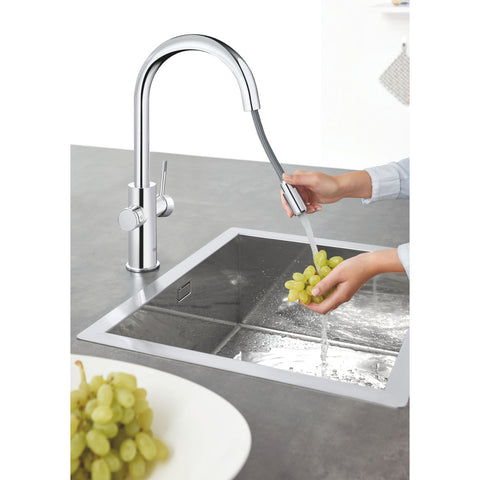 Grohe Blue Home C-kifolyós kezdőkészlet S-es méretű filterrel, kihúzható fejjel, króm