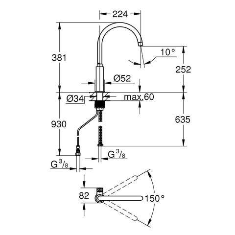 Grohe Blue Pure Mono mosogató csaptelep