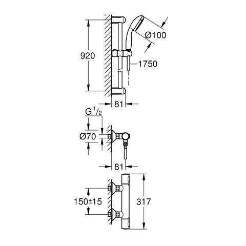 Grohe Grohtherm 500 termosztátos zuhany csaptelep, zuhanyszettel (Tempesta zuhanyfej, 900mm tartó)